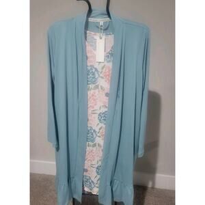 Berkshire Homwear Med Pink Teal Silky Smooth Chemise & Robe NO Belt A677431 NWT